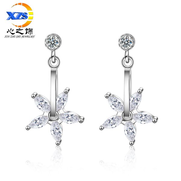 

earrings womens korean temperament stud earrings simple five petal flower diamond zircon fine rotating small drop earrings, Golden
