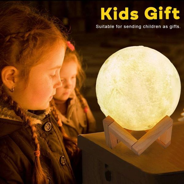 

creative 3d print 16 colors rechargeable moon bedside lamp voice control led night light bedroom table lamps decoration