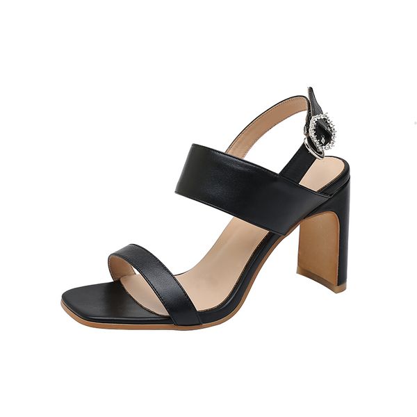 

genuine high heel ladies gladiator sandals back buckle wedding shoes woman summer women sandals large size 34-42, Black