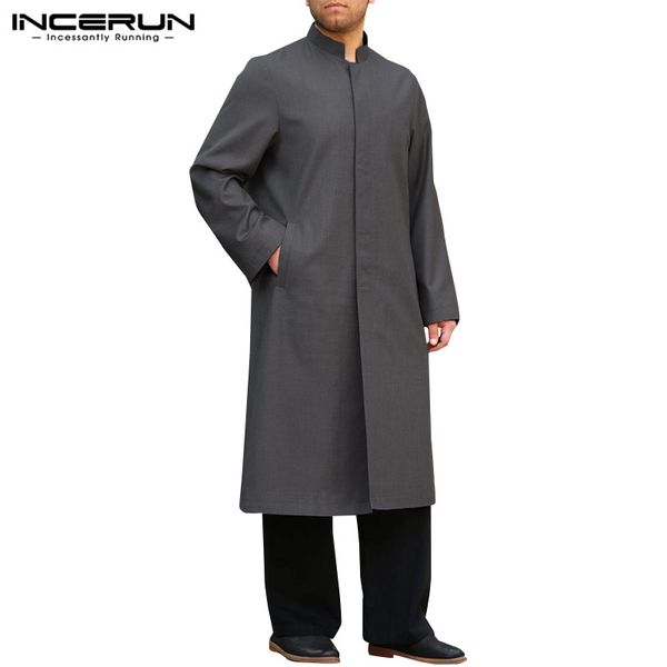 

incerun vintage shirt men solid retro stand collar long sleeve 2019 mens muslim islamic kaftan leisure long style shirts s-5xl, White;black