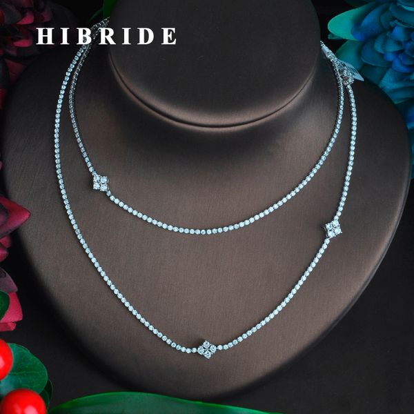 

hibride new mini aaa cubic zircon double link chain necklace jewelry for women wedding accessories n-709, Silver