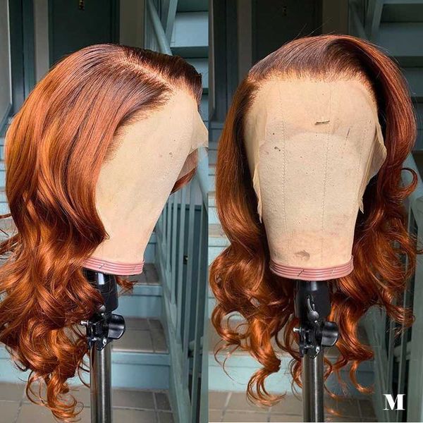 

brown and blonde undetectable ombre colored human hair wig 13x6 invisible body wave hd transparent lace front remy pre plucked, Black;brown