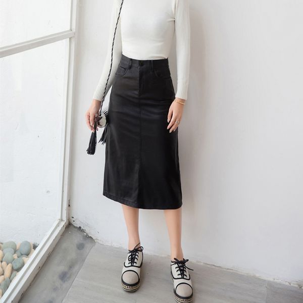

fashion spring summer style pu pencil skirt women high waist green skirts vintage elegant bodycon floral print midi skirt, Black