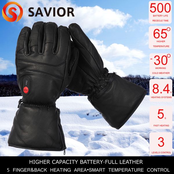 

savior full leather heated glove shgs06b with 3 levels control for outdoor sports ski golf riding race gift au,nz,us,eu,uk plug