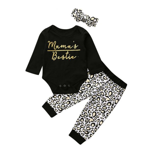 

3PCS Newborn Baby Boy Girl Leopard Print Clothes Romper Jumpsuit Pants Outfit UK Long Sleeve All Seasons Fashion Cotton Blend