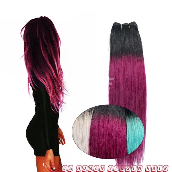 

vmae peruvian straight human hair weave extensions #1b purple ombre color 3 bundles grade 11a remy virgin hair, Black