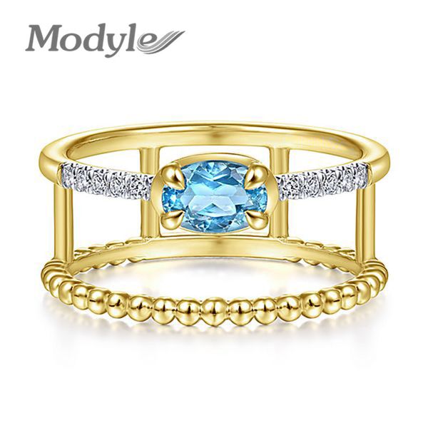 

vagzeb fashion simple gold color blue oval crystal ring for woman new design double layer jewelry wholesale, Slivery;golden