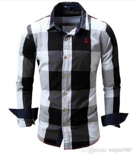 

новый 2018 осень зима мужские джинсовые рубашки с длинными рукавами мужские дизайнерские брендовые повседневные рубашки мода плед социальная, White;black