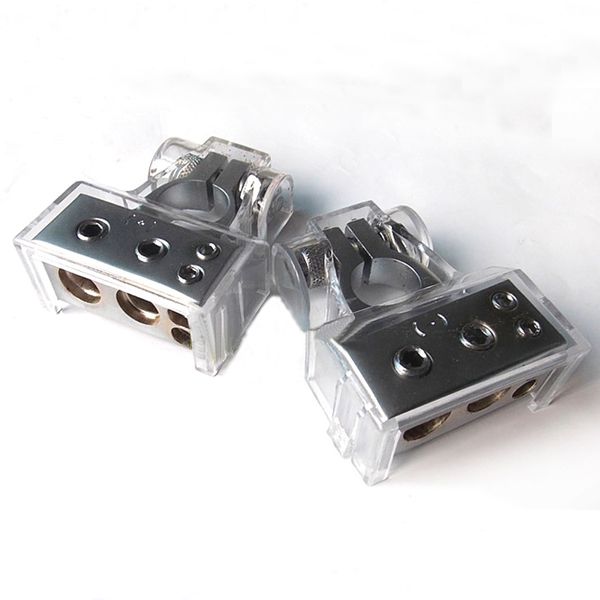 

1 pair new car battery terminal 2/4/8 gauge awg positive & negative clamp connector battery silver