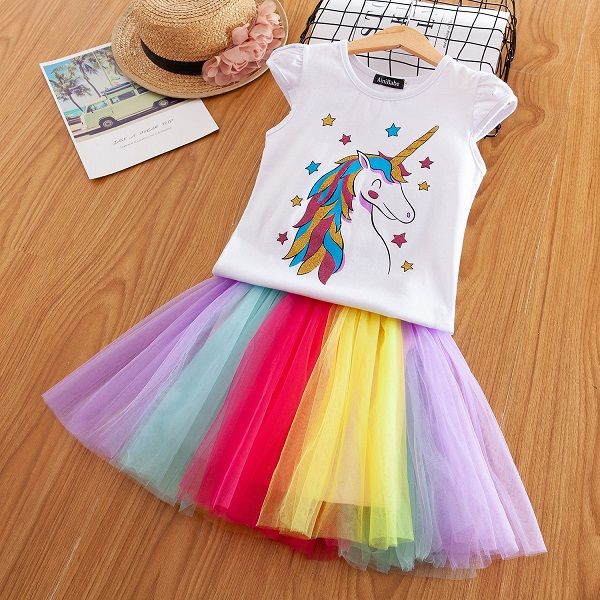 

2-6 years fancy star design unicorn dress for girls princess unicornio party dresses summer kids dresses for girl easter costume, Red;yellow