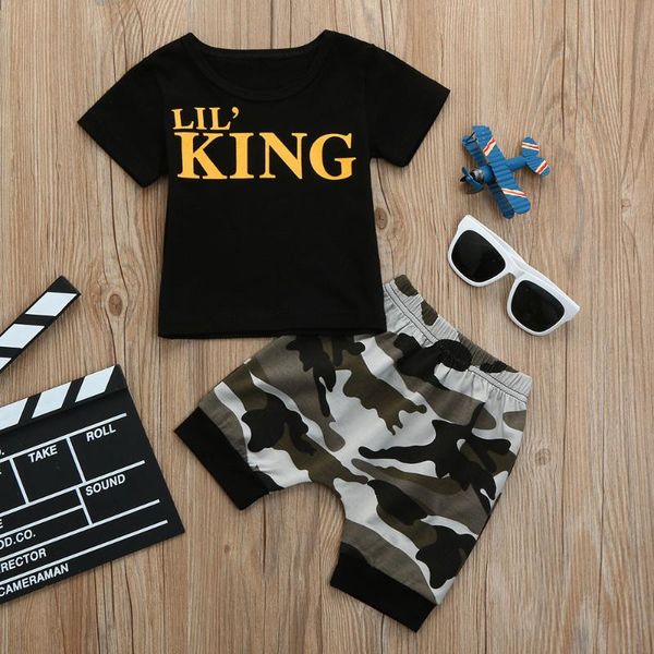 

toddler kids baby boys letter t shirt +camouflage shorts outfits cloth set baby casual clothes 2020 summer, White