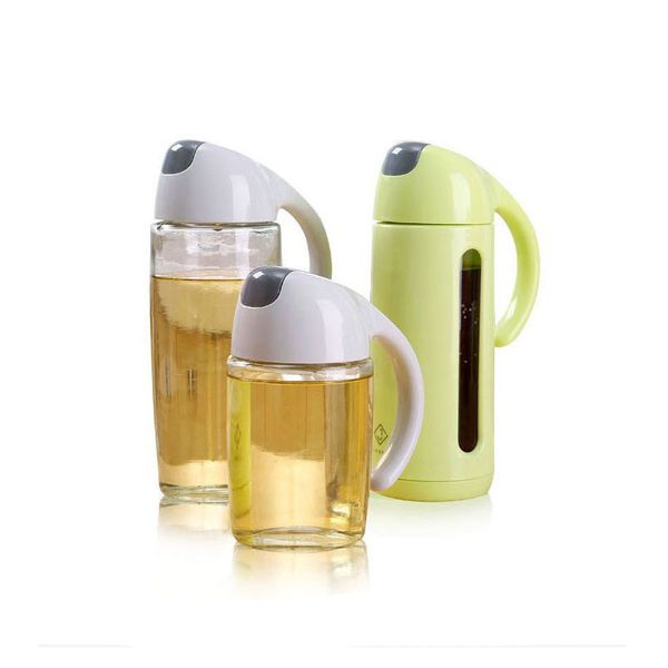 

automatic cap oil dispenser bottle with protective sleeve leakproof glass sauce vinegar cruet grey green 320ml/11oz 300ml/10oz 500ml/17oz