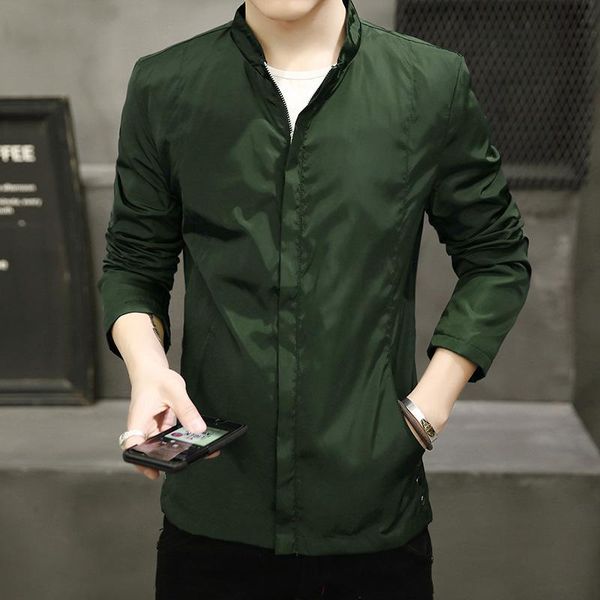 

2020 spring men casual thin jacket teenager solid color stand collar sun-resistant jacket, Black;brown