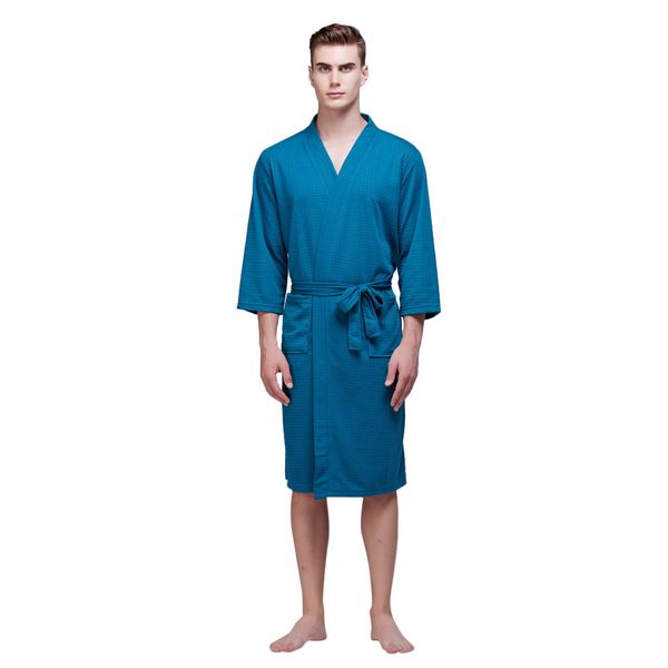 

muqgew pajamas for men bathrobe men nightgowns cotton summer mid-length waffle thin men's tunic bathrobe#g4, Black;brown
