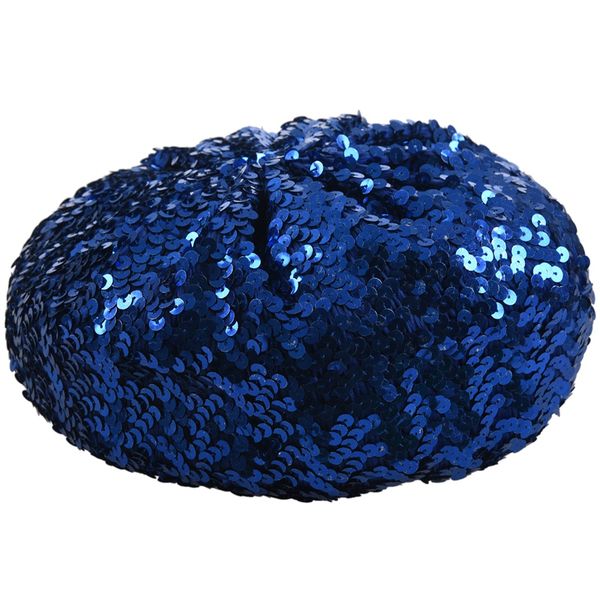 

lady costume stretch sparkly shining sequin beret beanie hat dark blue, Blue;gray