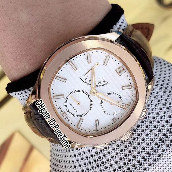 

new black tie g0a33018 41mm automatic power reserve mens watch rose gold silver texture dial brown leatehr strap watches puretime e07g7, Slivery;brown