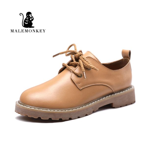 

2019 fashion spring autum british style genuine leather shoes women square heel lace-up oxford shoes, Black