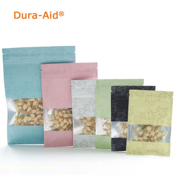 

100pcs/500pcs printed kraft paper packaging bag clear window self sealing reusable dried fruits flower pack pouch