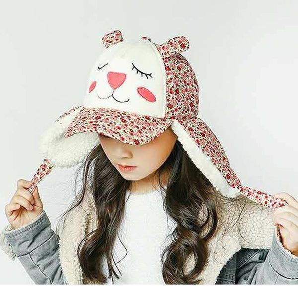 

зима дети бомбардировщик hat ушанке щенок девушки cap цветок printed розовый 2-8years, Yellow