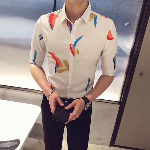 

принт лета 2020 года мужские рубашки повседневные уличной социальной половина рукавом блузка мода тонкий fit кнопка мужчины платье рубашки с, White;black