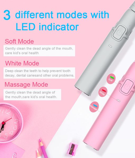 

интеллектуальная электрическая зубная щетка лучшие качества ipx7 водонепроницаемый подарок для girlfriend дети голова сменная белый розовый