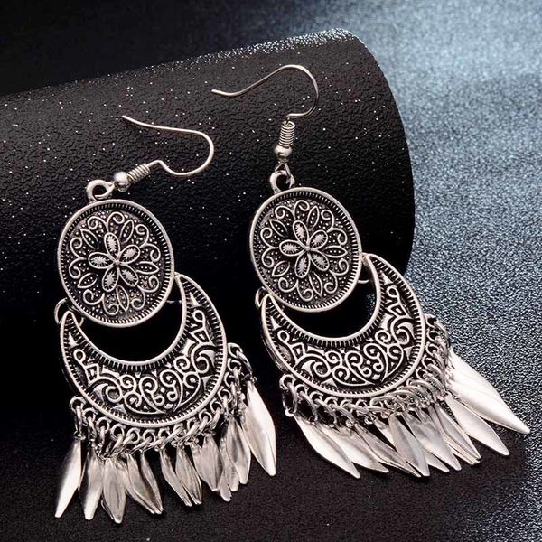 

shuangr dream catcher hollow out vintage leaf feather dangle earrings for women bohemia style earring indian jewelry, Silver