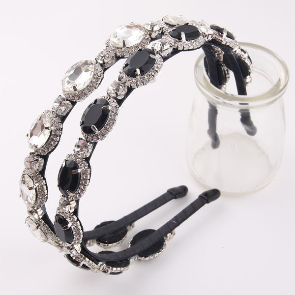 

baroque black/white crystal headband metal tiara full rhinestone crown vintage hairpin hairband hair accessories jewelry gift, Golden;white