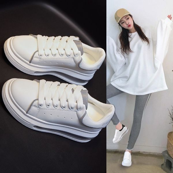 

korean shoes wedge basket 2020 platform round toe female footwear casual sneaker all-match modis sports cross creepers, Black