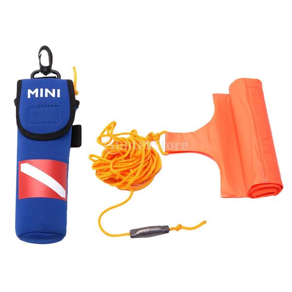

portable 55" scuba diving surface marker buoy (smb) kit with storage bag & line, high visibility surface / signal marker