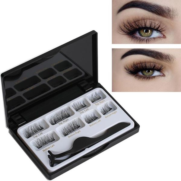 

false eyelashes 8 pcs lashes & 1 tweezer mixed styles dual magnetic thick long natural makeup extension tool black lash