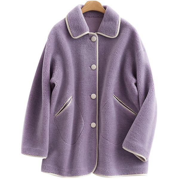 

100% wool jacket korean vintage real fur coat streetwear autumn winter coat women clothes 2020 sheep shealring abrigo mujer 3343, Black