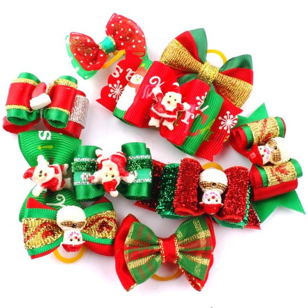 

dog apparel 20pcs/lot christmas hair bows cat kitten clips puppy fur grooming products festival accessories
