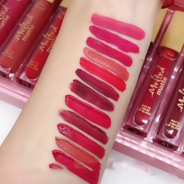 

high-quality stock matte liquic lipsticks sweet peach lip gloss sets 12pcs red pink wine red dhl shipping
