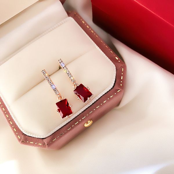 

classic fashion baroque geometric round red zircon earrings for woman 2019 personality new jewelry accessories anniversary gifts, Golden;silver