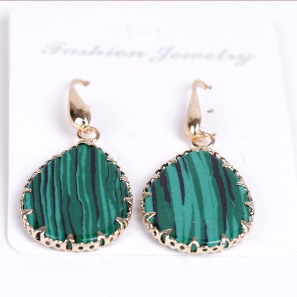 

wholesale 10 pairs gold plated water drop malachite stone dangle earrings for women anniversary gift jewelry, Silver