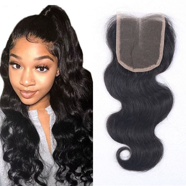 

peruvian human hair lace closure 4x4 natural color body wave virgin hair closures with baby hair, Black;brown