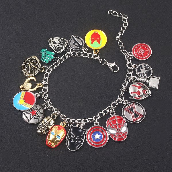 

marvel character logo combination bracelet iron man mask thor mjolnir pendant jewelry for woman gift, Golden;silver