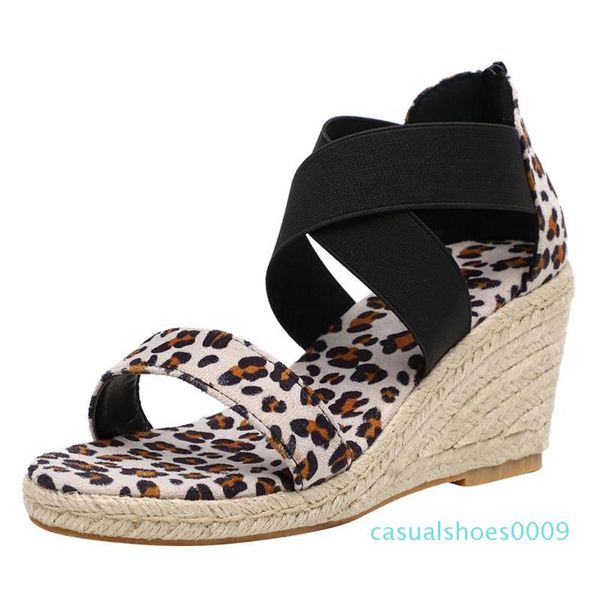 

sagace 2020 wedges shoes for women open toe breathable beach women sandals zipper leopard print scarpe donna tacco sandali c09, Black