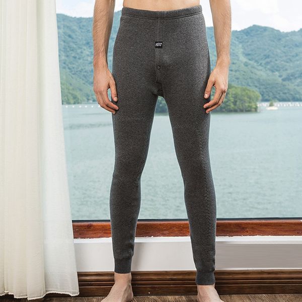 

men's pants winter warm wool knee pant plush thickened leggings slim plus size pure color trouser soft, Black