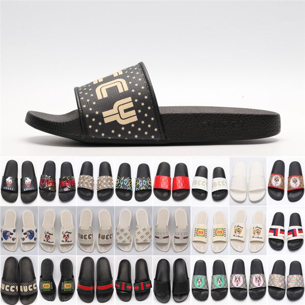 

with box] new men women sandals designer shoes luxury slide summer fashion wide flat slippery sandals slipper flip flop size 35-45 dd19, Black