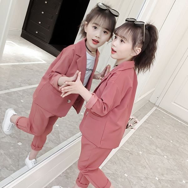 

girls spring and autumn suit 2020 clothing new version of children's western style girl set fashionable two-piece suit, Blue
