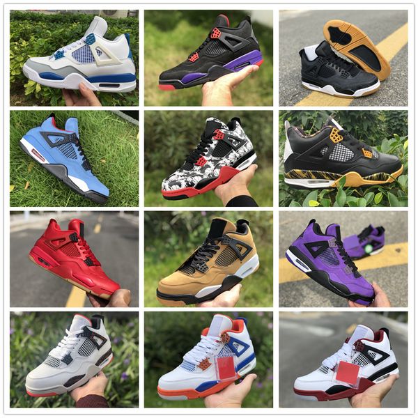 

2019 bred 4 basketball shoes sneakers men mens thunder white cement pure money bred royalty game royal 4s sports shoes us 7-13, White;red