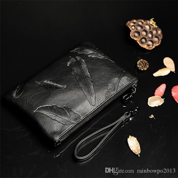 

outlet men handbag exquisite embossed fashion hand bag street fashion feather embossed men purses multifunctional leather mobile phone ba, Red;black