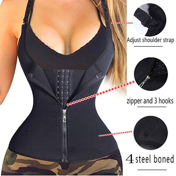 

2019 women waist trainer corset zipper vest body shaper tank with adjustable straps