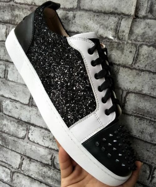 

2019 new arrival red bottoms mens women fashion suede with spikes loafers rivets casual dress boots flats luxury sneakers c09, Black