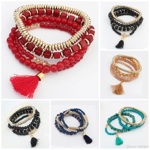 

bead bracelets personalized bohemian multilayer beaded tassel elastic charm bracelet jewelry elastic bracelets bangles, Golden;silver