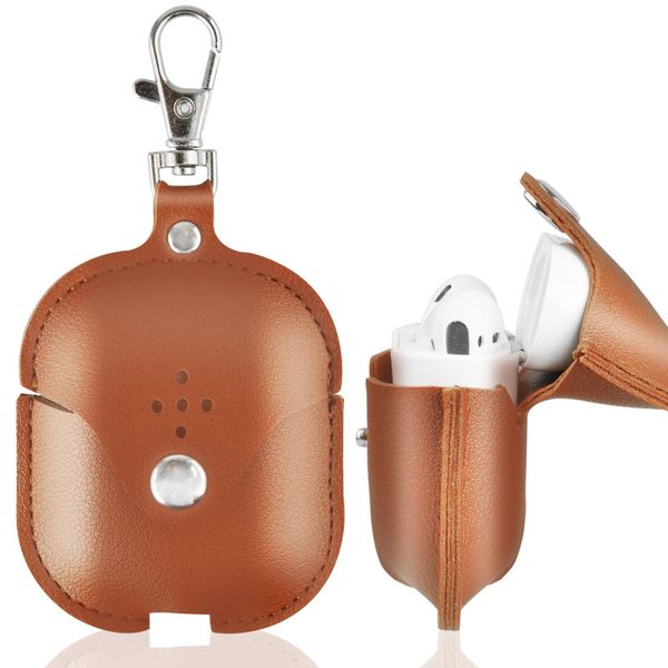 

Luxury PU Leather Cases For Airpods Case Air Pods Protective Covers Hook Clasp Keychain Anti Lost Fashion Earphone Case Protector Pouch Gift