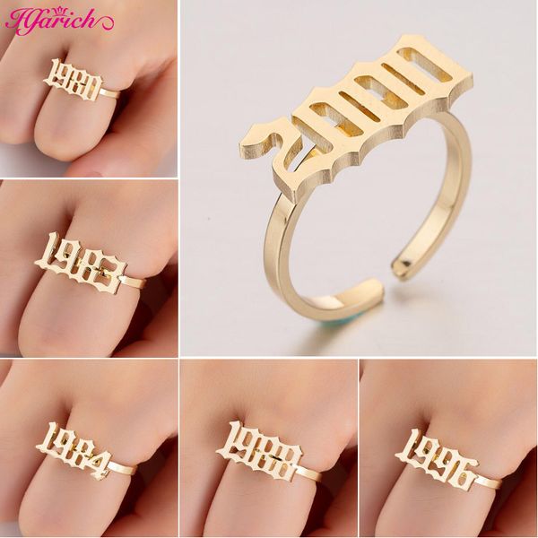 

hfarich personalized old english number ring men women custom jewelry year 1980 1989 1996 stainless steel rin girl birthday gift, Slivery;golden