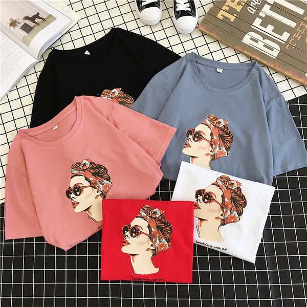 

2019 di modo fresco di stampa femminile t-shirt cotone bianco delle magliette delle donne estate casual harajuku t shirt f, White