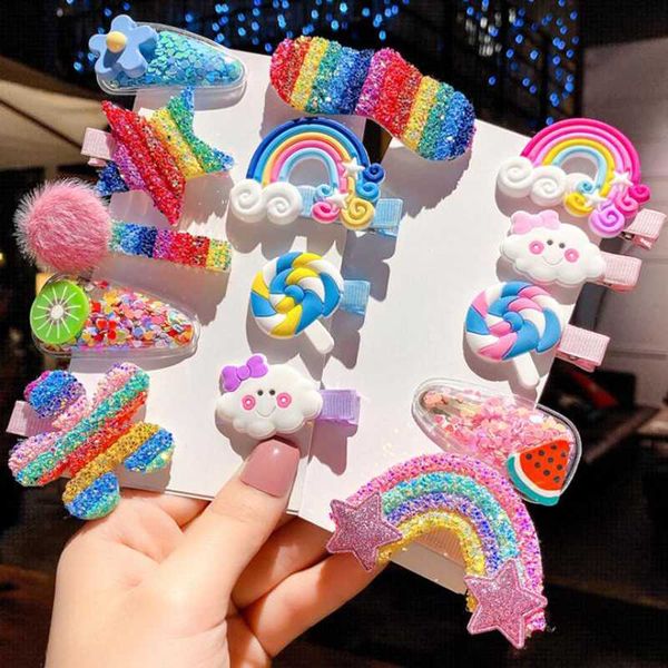 

2/3/5pcs new rainbow sequin clip flower hairpins children girls kids hair clips pin barrettes accessories hair ornament hairclip, Slivery;white
